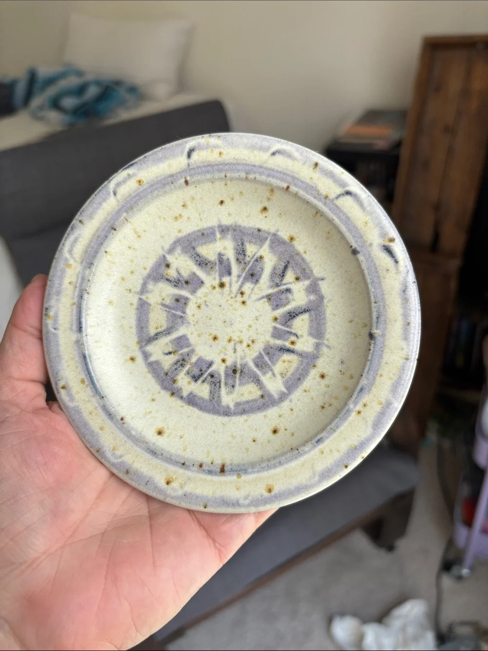 Handmade Ceramic Berry Bowl - Light Cream with Blue Accents